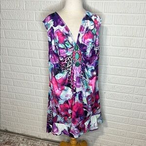 Venus Floral V-Neck Dress with Jewel Accent Y2K Style